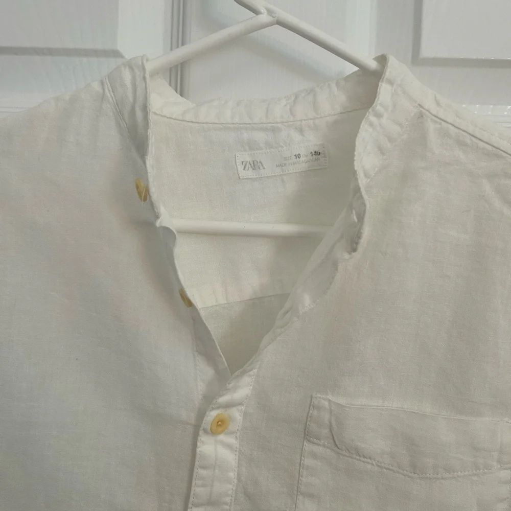 Boys Ivory/ White Linen Button-Up Shirt